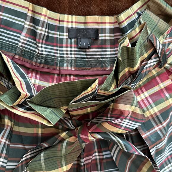 J.Crew Collection 8 Holiday Plaid SILK Taffeta Fully Pleated Skirt w/ Self Tie - Picture 5 of 7